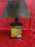LAMP WITH METAL SHADE AND HAND PAINTED BASE