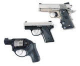 (M) LOT OF 3: COLT DEFENDER, KIMBER SOLO, & RUGER LCR SEMI-AUTOMATIC PISTOLS & REVOLVER.