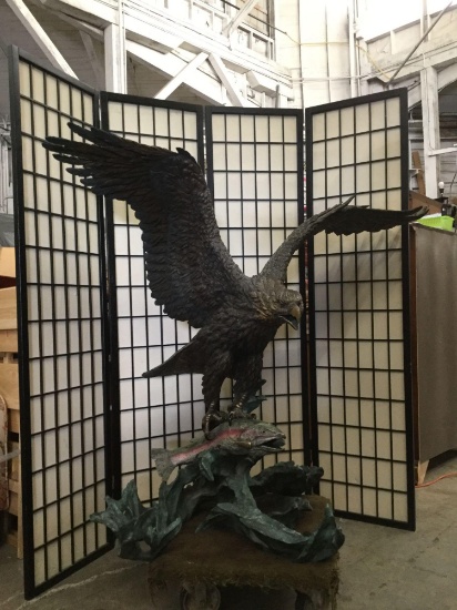 1988 Dean Wilson bronze statue "Double Jeopardy" depicting an eagle hunting salmon