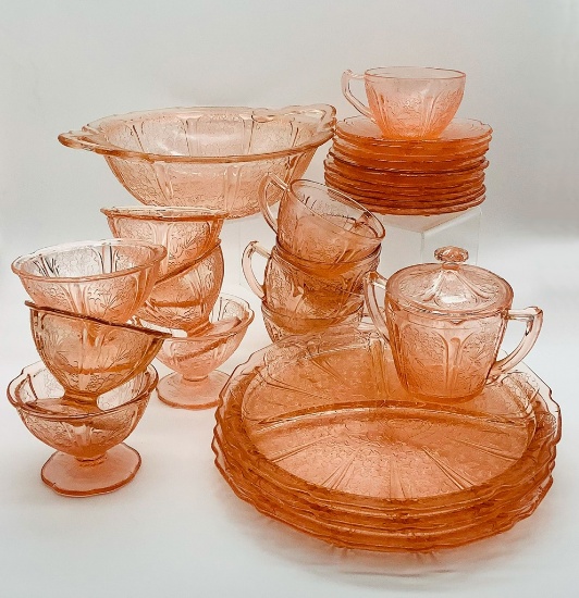 25 Pieces Pink Depression Glass