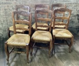 6 Country French Ladder-Back Chairs W/ Rush Seats - Some Seats Have Issues,