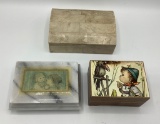 2 Marble Boxes - 1 Lid Repaired;     Hummel Music Box - Works, 6