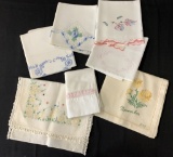5 Vintage Embroidered & Crocheted Pillow Cases & 2 Scarves