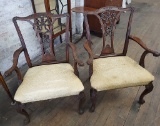 Pair Early Chippendale Style Arm Chairs - 1 Arm Is Loose, 29