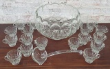 Vintage Punch Bowl W/ Glass Ladle & 18 Cups