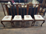 4 Queen Anne Style Mahogany Chairs - Some Staining On Needlepoint Seat Cove