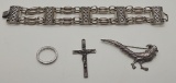 Vintage Cina Sterling Bracelet - 1.50 Ozt;     Sterling Cross - .014 Ozt;