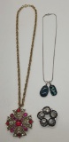 Fancy Art Glass Necklace;     Vintage Brooch;     Vintage Fancy Pendant W/