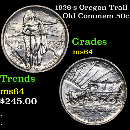 1926-s Oregon Trail Old Commem Half Dollar 50c Grades Choice Unc