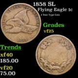 1858 SL Flying Eagle Cent 1c Grades vf+