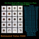 20x Proof Jefferson Nickels in a Page, Dates from 1959 to 2005! Jefferson Nickel 5c Grades Brilliant