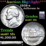***Auction Highlight*** 1938-s Jefferson Nickel 5c Graded ms67 5fs By SEGS (fc)