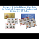 Group of 2 United States Mint Set in Original Government Packaging! From 1990-1991 with 20 Coins Ins