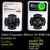 NGC 1963 Canada Silver $1 KM-54 Graded ms64 PL By NGC