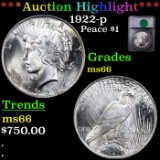 ***Auction Highlight*** 1922-p Peace Dollar $1 Graded ms66 BY SEGS (fc)