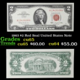 1963 $2 Red Seal United States Note Grades Gem CU