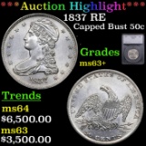 ***Auction Highlight*** 1837 RE Capped Bust Half Dollar 50c Graded ms63+ By SEGS (fc)
