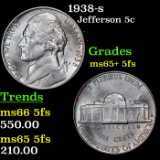 1938-s Jefferson Nickel 5c Grades GEM+ 5fs