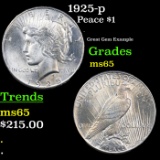 1925-p Peace Dollar $1 Grades GEM Unc