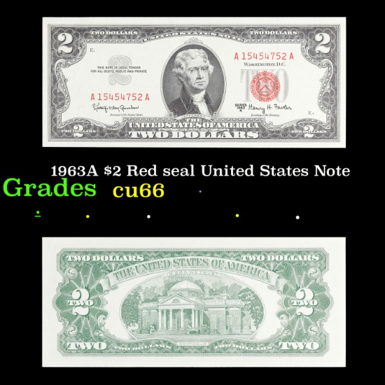 1963A $2 Red seal United States Note Grades Gem+ CU