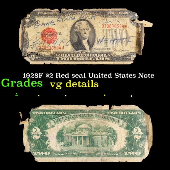 1928F $2 Red seal United States Note Grades vg details