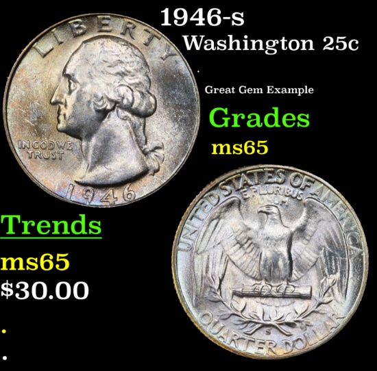 1946-s Washington Quarter 25c Grades GEM Unc