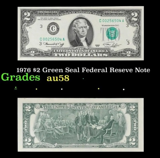 1976 $2 Green Seal Federal Reseve Note Grades Choice AU/BU Slider