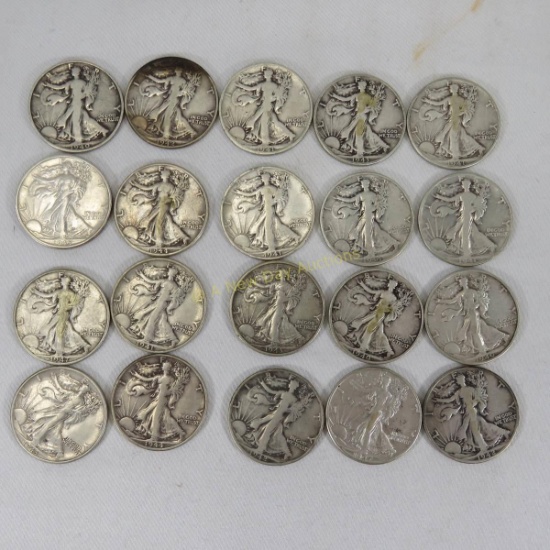 $10 Face 1940s Walking Liberty Silver Half Dollars