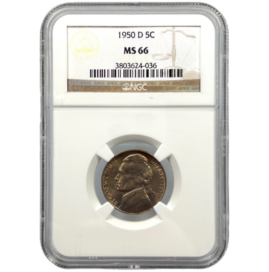 Certified 1950-D U.S. Jefferson nickel