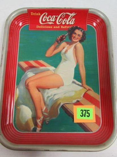 Vintage Original 1939 Coca Cola Girl On Diving Board Metal Serving Tray