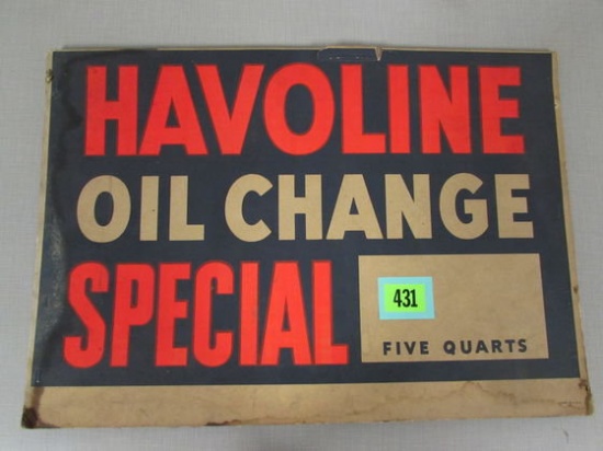 Antique/ Vintage Havoline Dbl. Sided Oil Change Sign 14 X 20"