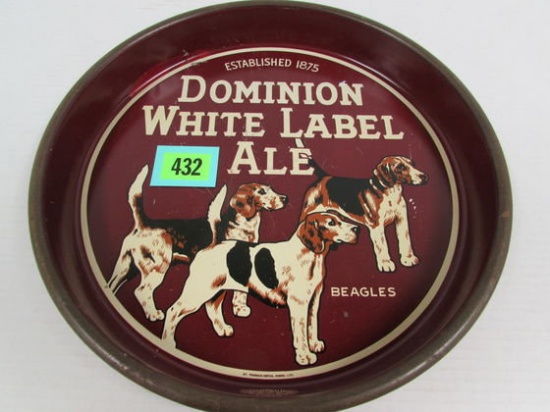 Antique Dominion White Label 13" Metal Beer Serving Tray With Beagles