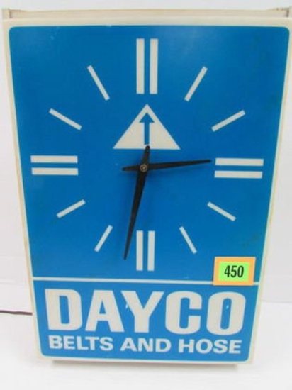 Vintage Dayco Belts & Hoses 14 X 19" Lighted Advertising Clock Muscle Car Era