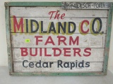 Antique Midland Company Farm Builders Painted Wood Sign Cedar Rapids