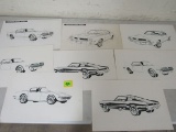 Collection Of 8 1967 Amt Original Sketch Drawings/ Paint Guides For Promo Cars