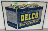 Vintage Delco Batteries Dbl. Sided Metal Sign 20 X 28