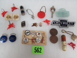 Case Lot Of Asst. Vintage Advertising Smalls, Pins, Etc. Mostly Gas/ Oil, Automotive