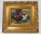 Excellent Original Oil On Board Painting Hen & Rooster Chickens in Beautiful Frame