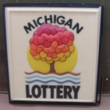 Vintage Michigan Lottery Dbl. Sided Plastic Sign