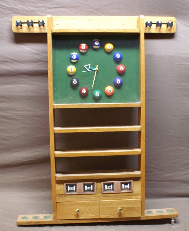 Wall Mount Pool Cue Holder with Clock