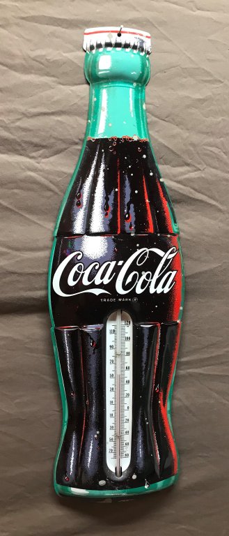 Coca-Cola Bottle Embossed Metal Thermometer