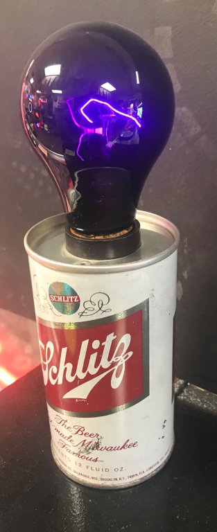 Schlitz Beer Can with light bulb on top