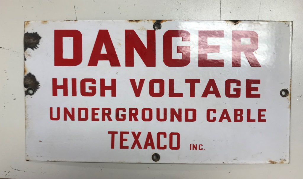 Texaco Danger High Voltage Porcelain Sign 8