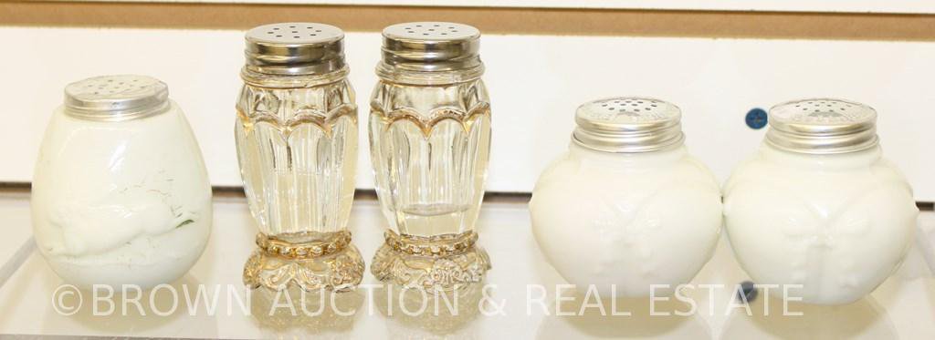 (3) Miscl. pieces: Consolidated Glass salt and pepper; EAPG salt and pepper trimmed in gold;