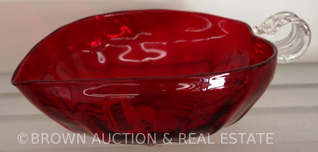 Ruby heart-shaped dish w/clear applied handle
