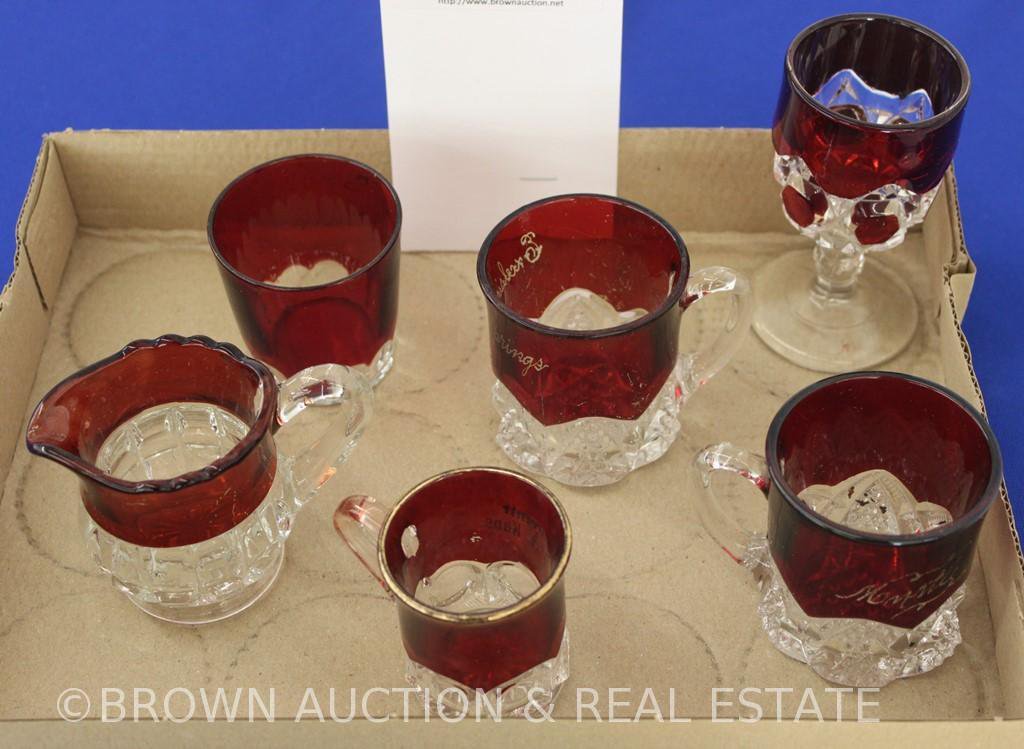 (6) Ruby-stained pieces incl. mugs, wine and creamer