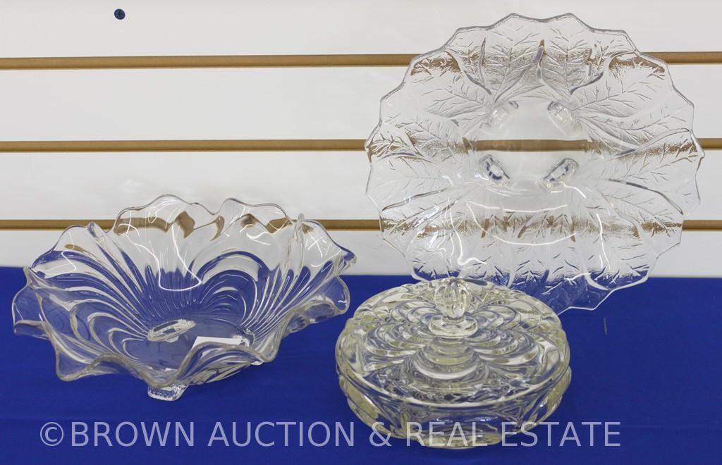 (2) Crystal ftd. bowls and cov. Candy dish