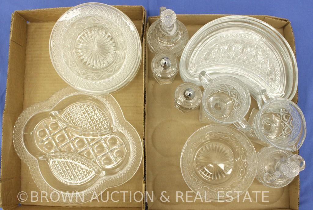 (2) Box lots of matching glassware incl. cruets, creamer and sugar, bowls, salt and pepper shakers,