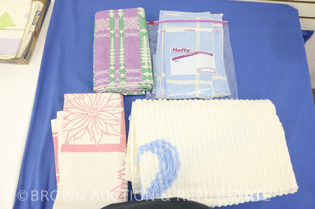 Linens, tablocloths and child or baby sized chenille bedspread
