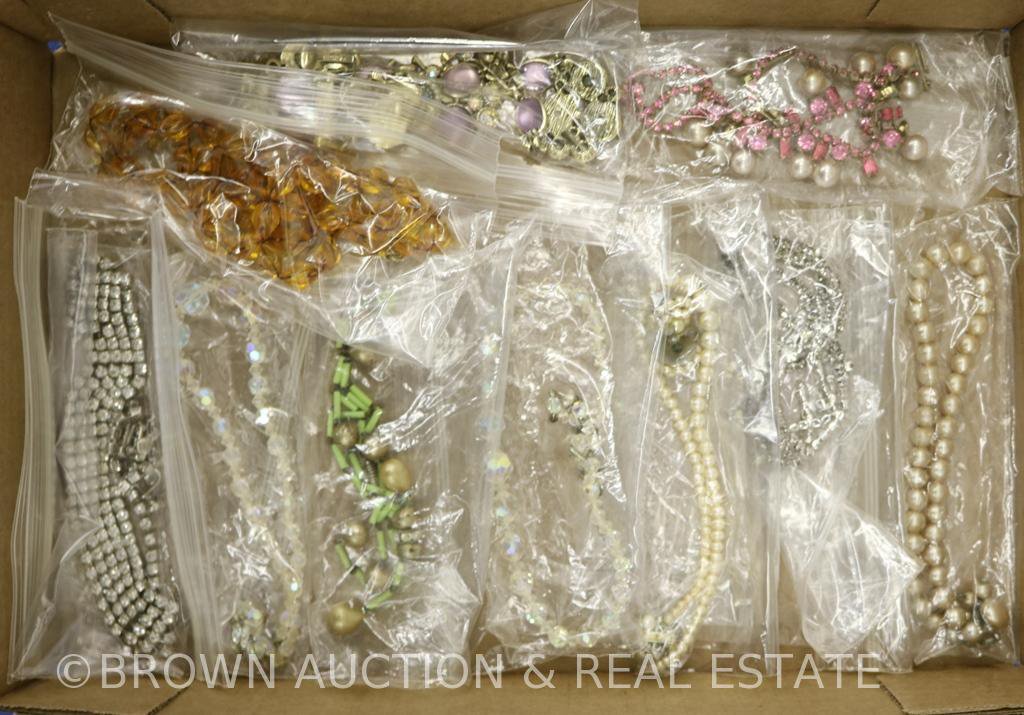 Box lot of ccostume jewelry, necklaces (some rhinestones)